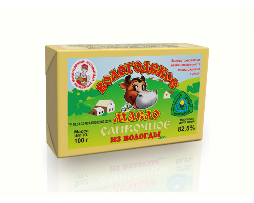 Вологодское масло сливочное 82,5% 100 гр в пачке ВМК