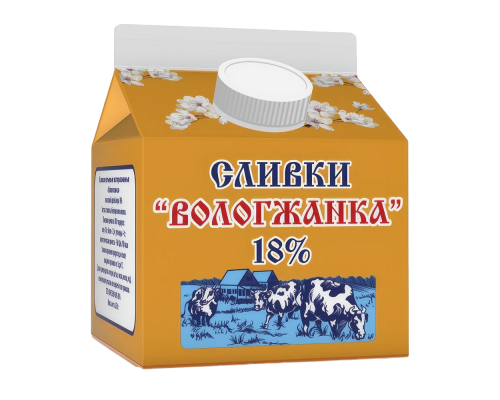 Сливки питьевые пастеризованные «Вологжанка» 18% 250 гр