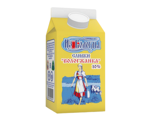 Сливки питьевые пастеризованные «Вологжанка» 10% 470 гр